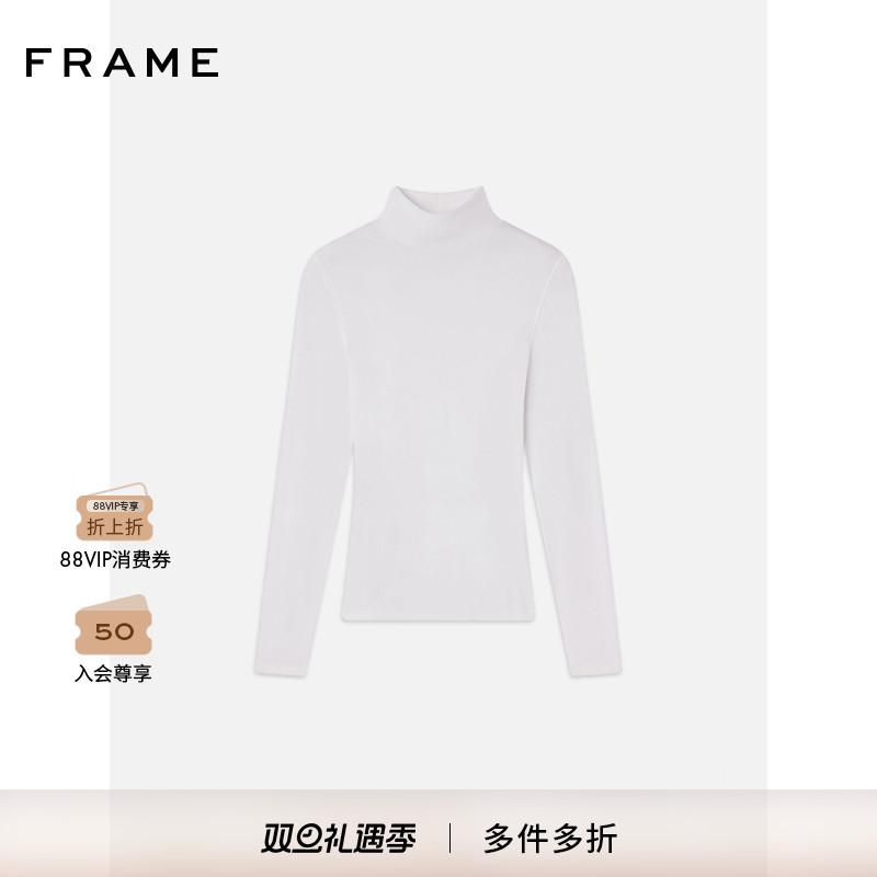 FRAME女士白色修身长袖打底衫T恤半高领上衣