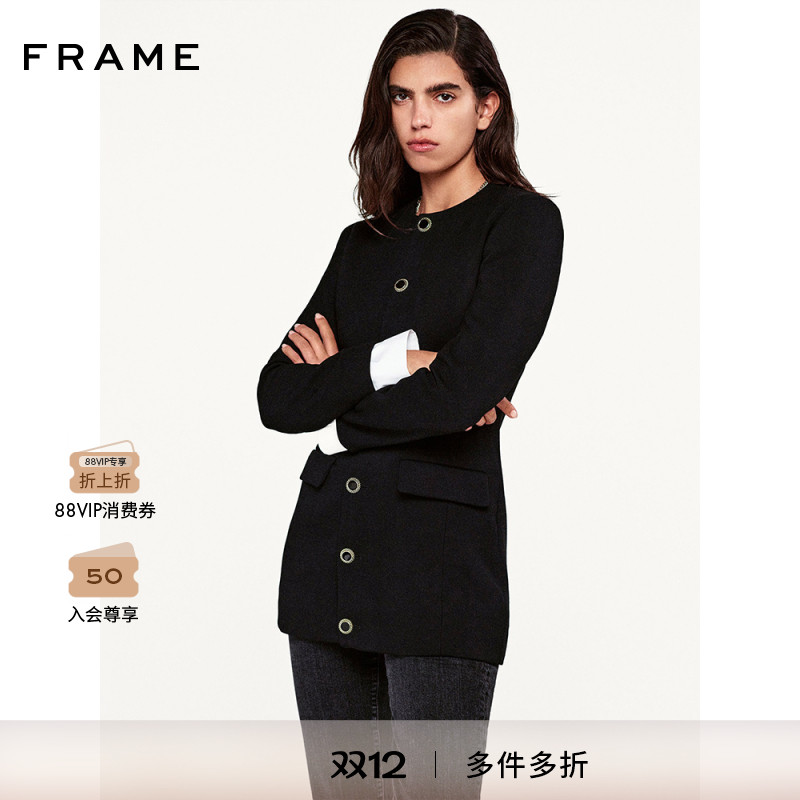 FRAME女士黑色纽扣西装连衣裙经典通勤