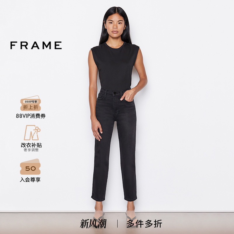 FRAMEDENIM女高腰直筒牛仔裤