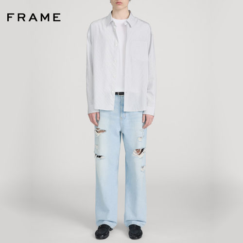 【春夏新品】FRAME男士休闲宽松翻领条纹长袖百搭通勤衬衫上衣