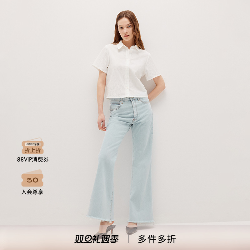 【2025新款】FRAME女士纯色休闲翻领短袖衬衫上衣