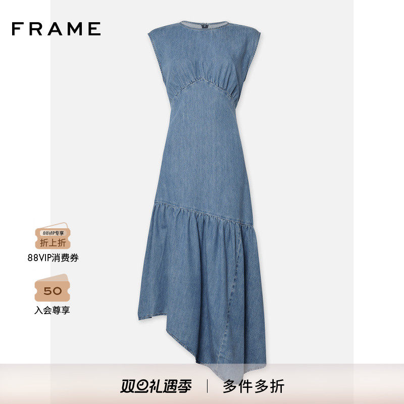 FRAME女士无袖收腰牛仔连衣裙长裙法式复古度假风