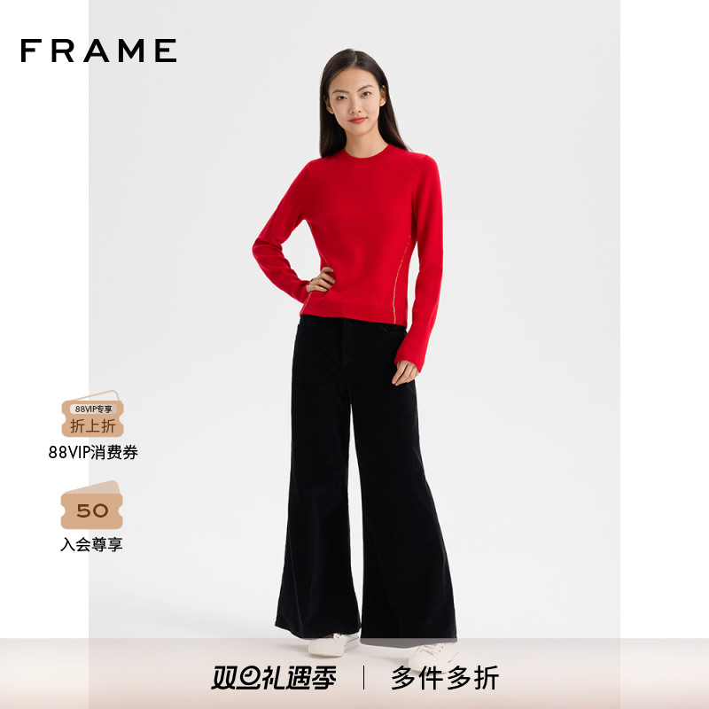 FRAME女士新年圆领套头红色山羊绒混纺毛衣复古