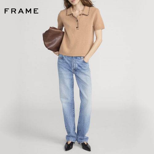 【春夏新品】FRAME女士简约复古通勤短袖polo领针织衫上衣