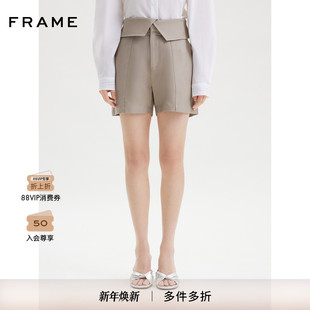 简约通勤 裤 FRAME女士高腰休闲短款 卡其色西装