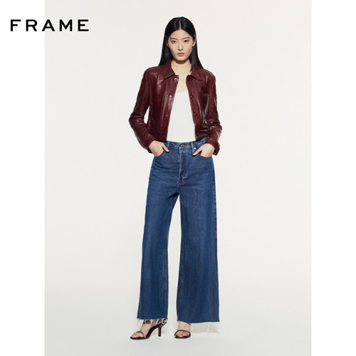 FRAME女士宽松廓形阔腿毛边牛仔裤LOW BAGGY