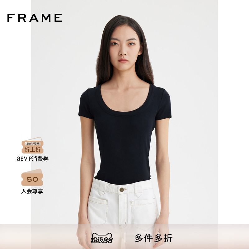 FRAME女士圆领罗纹T恤休闲简约基础款上衣