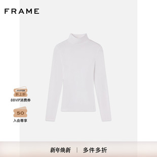 T恤半高领上衣 打底衫 FRAME女士白色修身 长袖