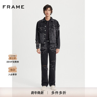 FRAME男士 TRUCKER 压烫做旧尖领牛仔夹克复古DENIM