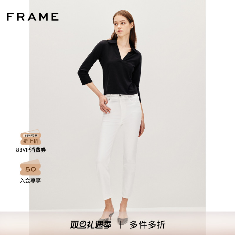FRAME女士纯色V领polo衫宽松简约上衣