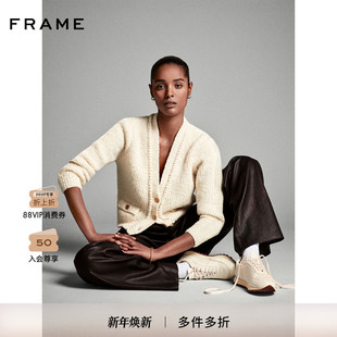 FRAME女士奶白色纽扣短款 叠穿 毛衣外套针织开衫