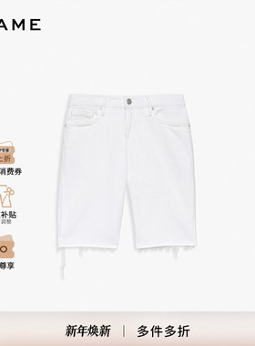 FRAME男士白色中腰直筒剪边牛仔裤短裤L'HOMME