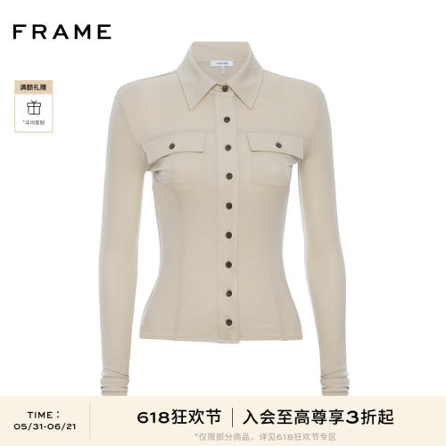 FRAME女士卡其色翻领衬衫纽扣款通勤
