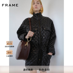 FRAME女士羊皮革复古拉链开襟派克大衣冬季
