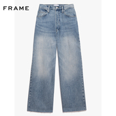 FRAME女士蓝色低腰宽松阔腿裤 复古磨白设计