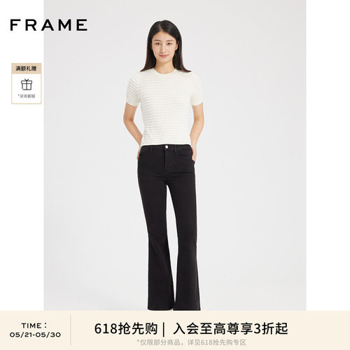 高腰FRAMEDENIM喇叭裤长裤黑色