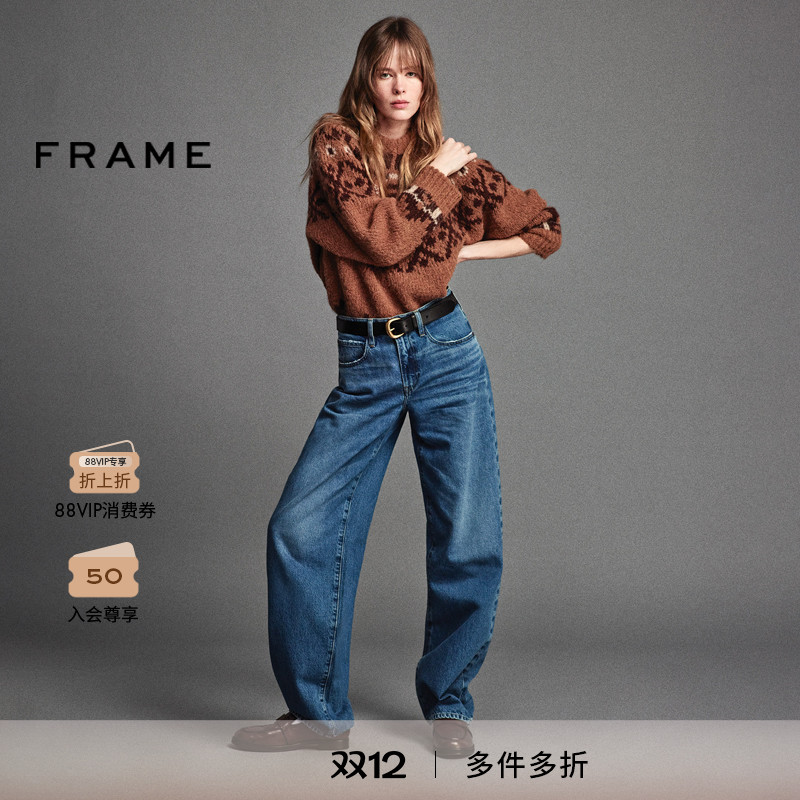 FRAME女士费尔岛宽松休闲圆领套头毛衣针织衫