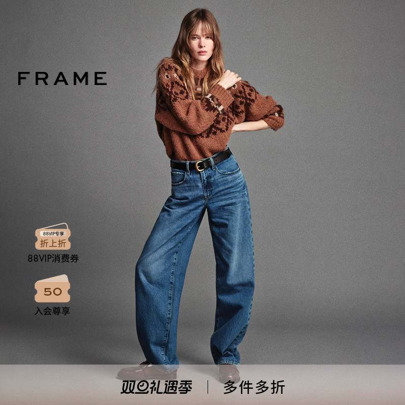 FRAME女士费尔岛宽松休闲圆领套头毛衣针织衫