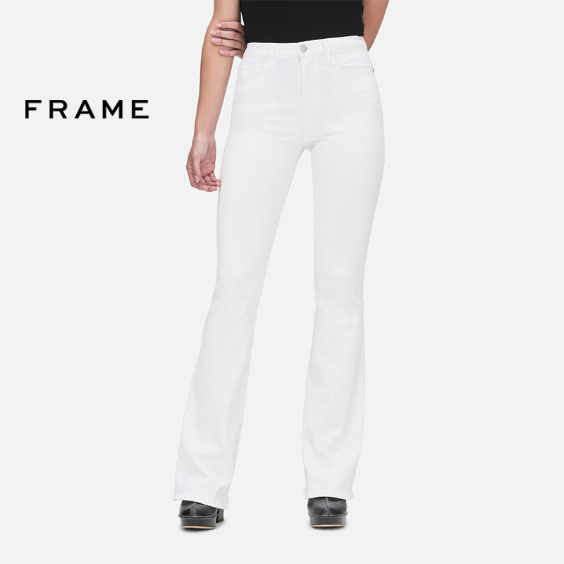 FRAME女士白色高弹高腰喇叭牛仔裤Le High Flare