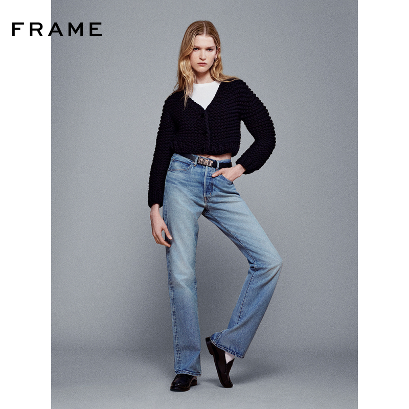 【2025新款】FRAME女士高腰做旧直筒牛仔裤 THE VERTICAL