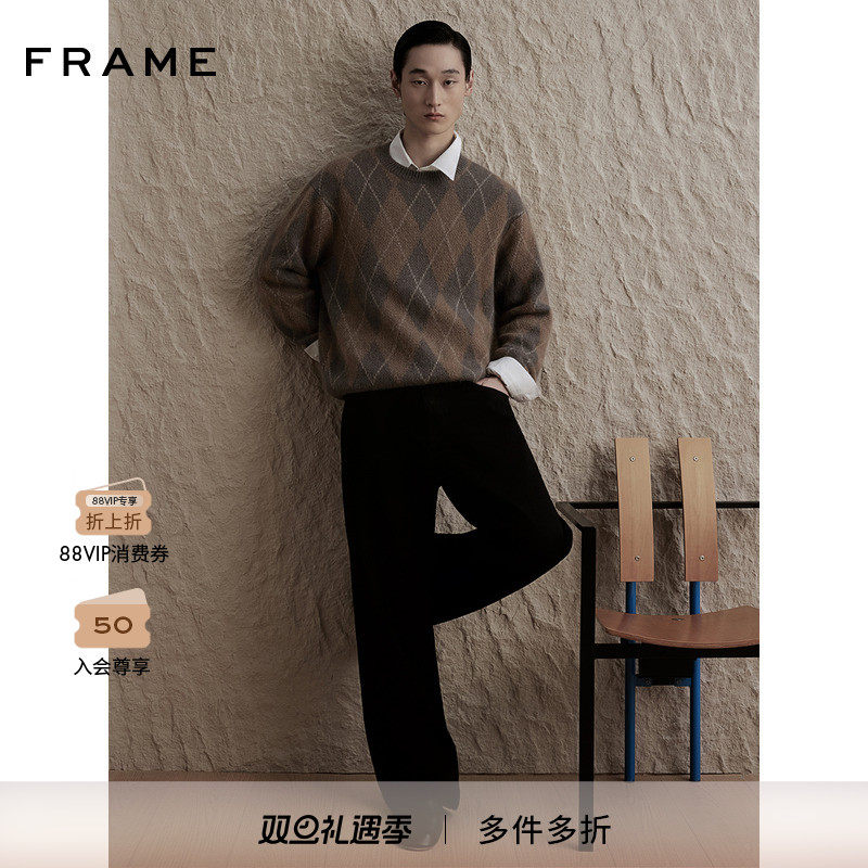 【2025秋冬新款】FRAME男士圆领菱格提花复古套头针织衫/毛衣