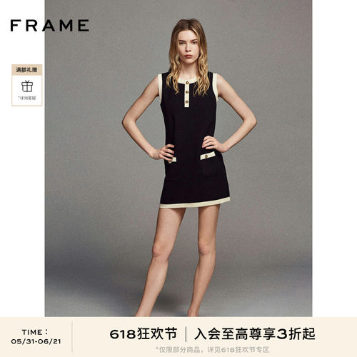 FRAME女士法式时尚通勤拼色修身无袖连衣裙
