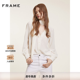 白色桑蚕丝飘带领结设计感衬衫 FRAME女士法式 2025新款
