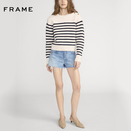 【春夏新品首降】FRAME女士简约通勤时尚条纹纽扣针织长袖毛衣