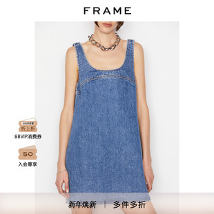 FRAME女低圆领迷你连衣裙短裙牛仔裙女装