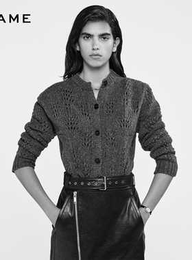 【秋冬新款】FRAME女士灰色钩织镂空针织毛衣开衫外套叠穿