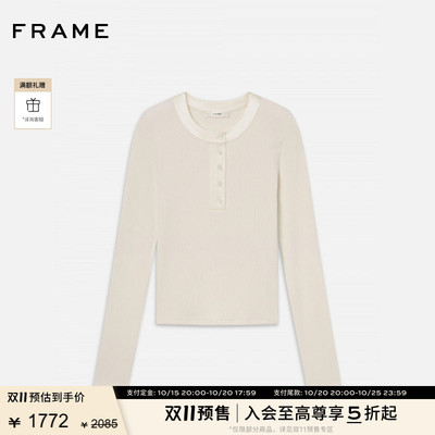 【新品首降】FRAME女士简约修身通勤圆领长袖T恤亨利衫上衣内搭
