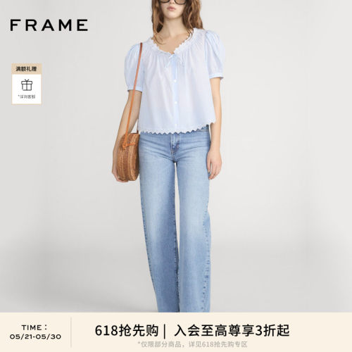 【春夏新品首降】FRAME女士法式泡泡袖蝴蝶结蕾丝短袖衬衫上衣