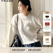 博主同款 FRAME女士白色圆领套头针织毛衣上衣宽松简约