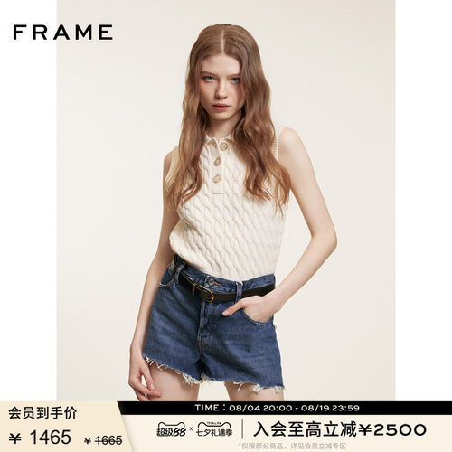 FRAME女士中腰毛边设计破洞牛仔短裤 THE HANG