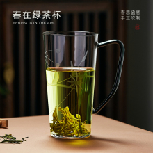 高档水杯玻璃家用专用绿茶杯猴魁专用泡茶高硼硅耐高温带把喝茶杯