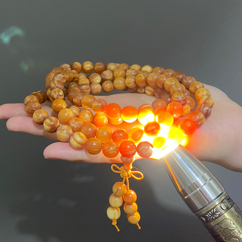 东北琥珀木透光108佛珠