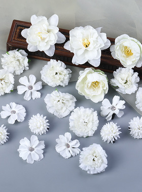 白色系仿真花朵套装 假花DIY材料绢花簪花头饰学士帽粘花痛包装饰