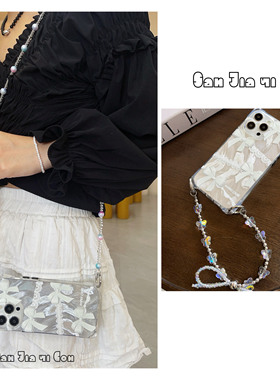 高级时尚蕾丝蝴蝶结斜挎长链手机壳15promax适用苹果iPhone14plus华为P70荣耀小米13新款mate60防摔vivox100s