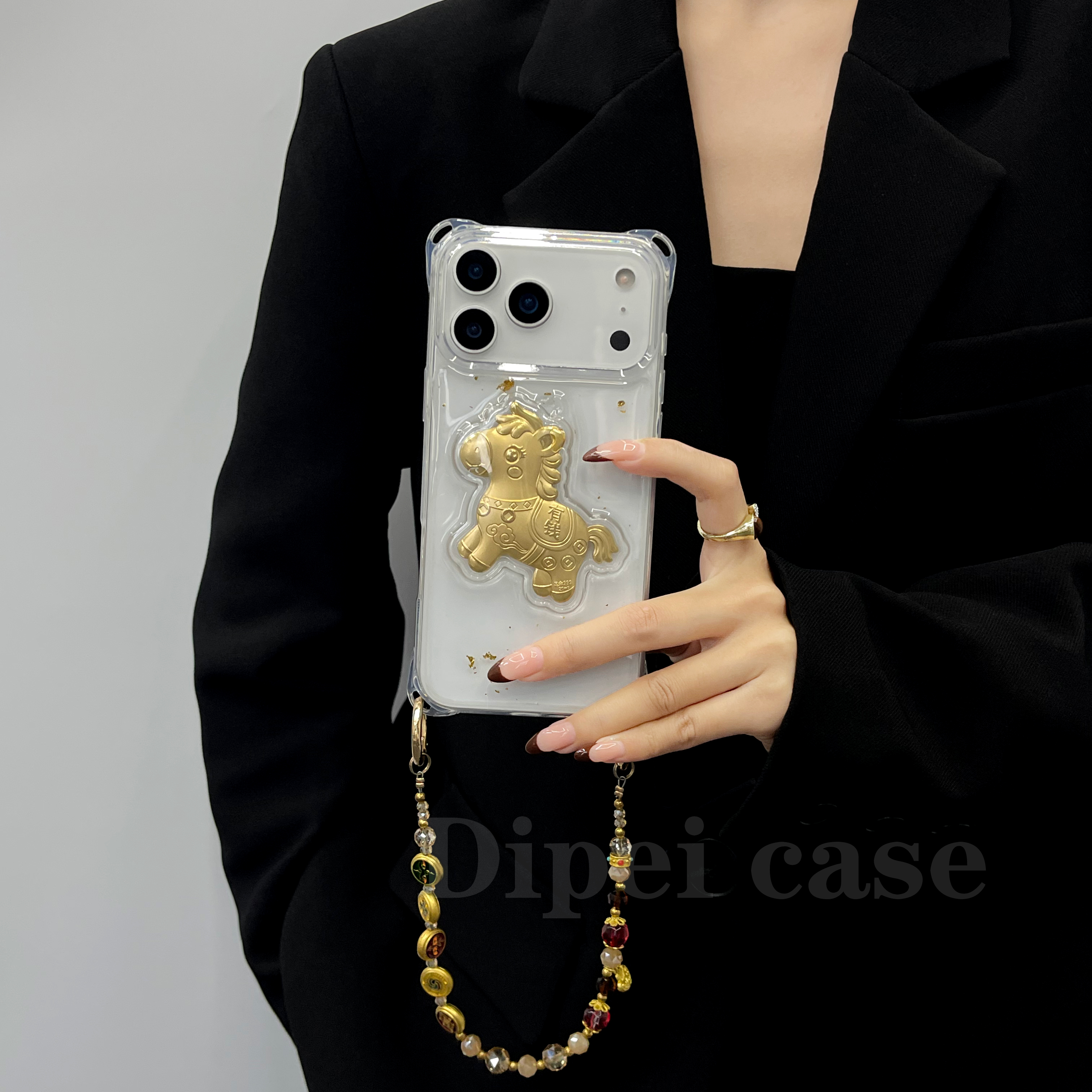 巨吸金金箔手机壳带链条