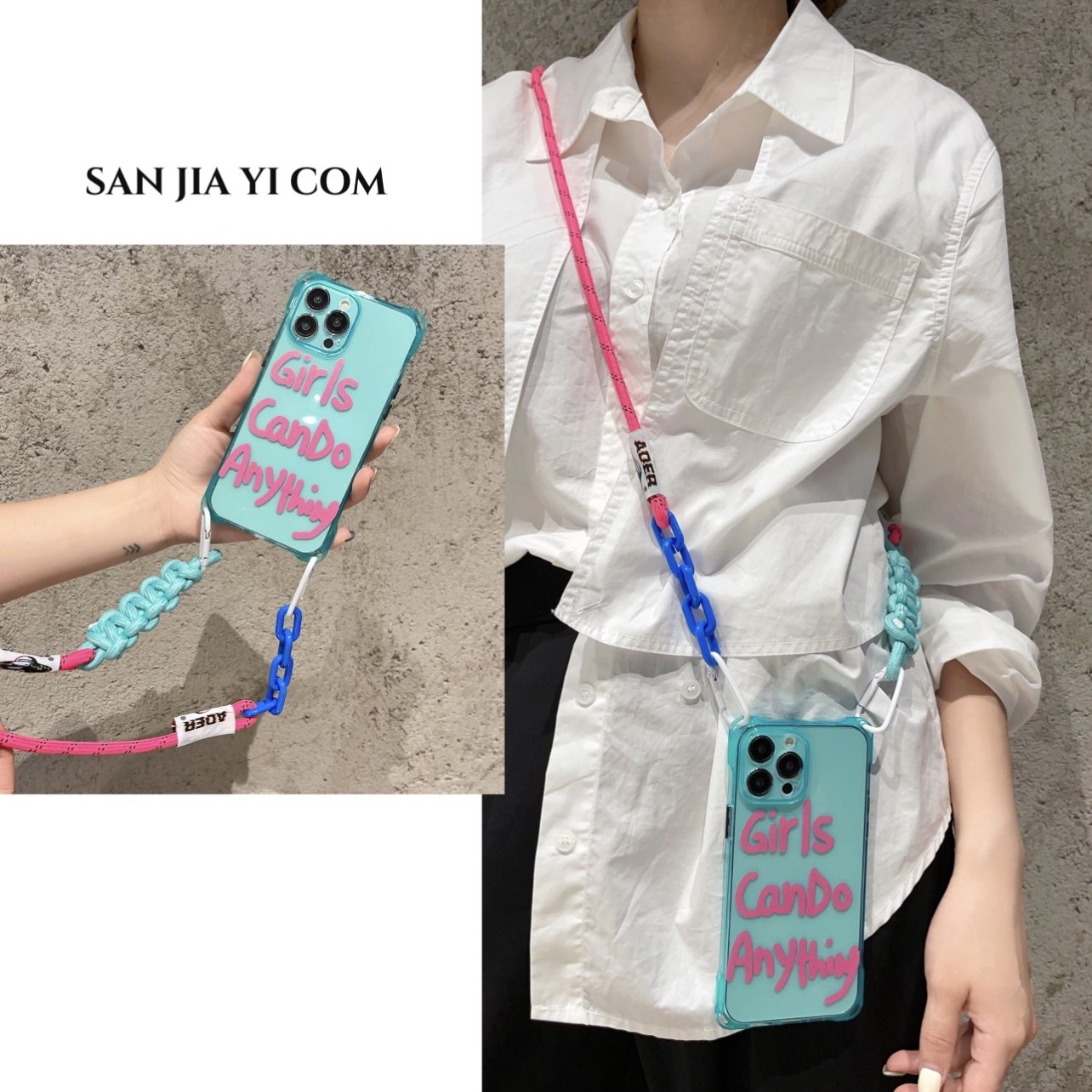 女人无所不能文字斜挎挂绳14Promax手机壳时尚手拎单肩背适用