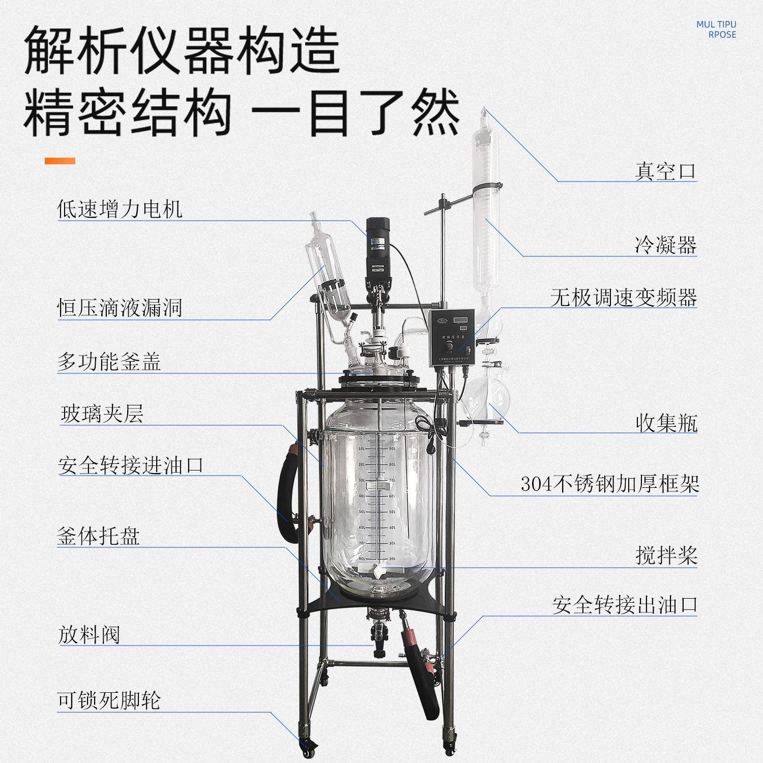 双层玻璃应实验搅室夹套恒温拌反应器10L.20SC-100L釜.30L.反50L.
