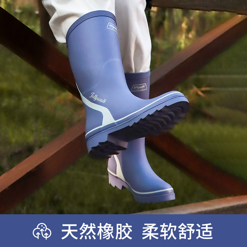 新款非常行女士英伦雨靴防水高跟水鞋惠灵顿亮面橡胶鞋中高筒靴子