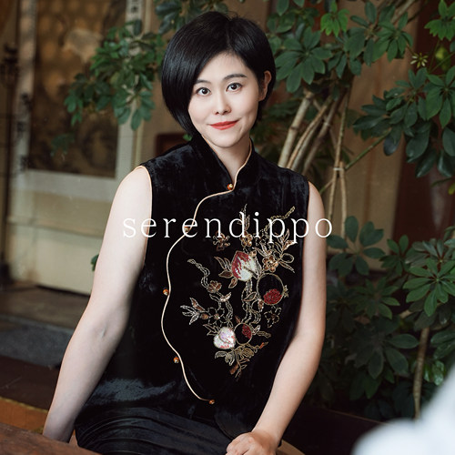 SERENDIPPO灵感之野「人间水蜜桃」法绣100%桑蚕丝丝绒背心马甲