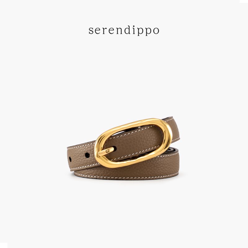 SERENDIPPO白厂圆扣腰带复古精致百搭质感牛皮针扣腰带