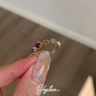 yeylem|幻彩序章·天然晶石彩宝复古温柔风小众925银排戒