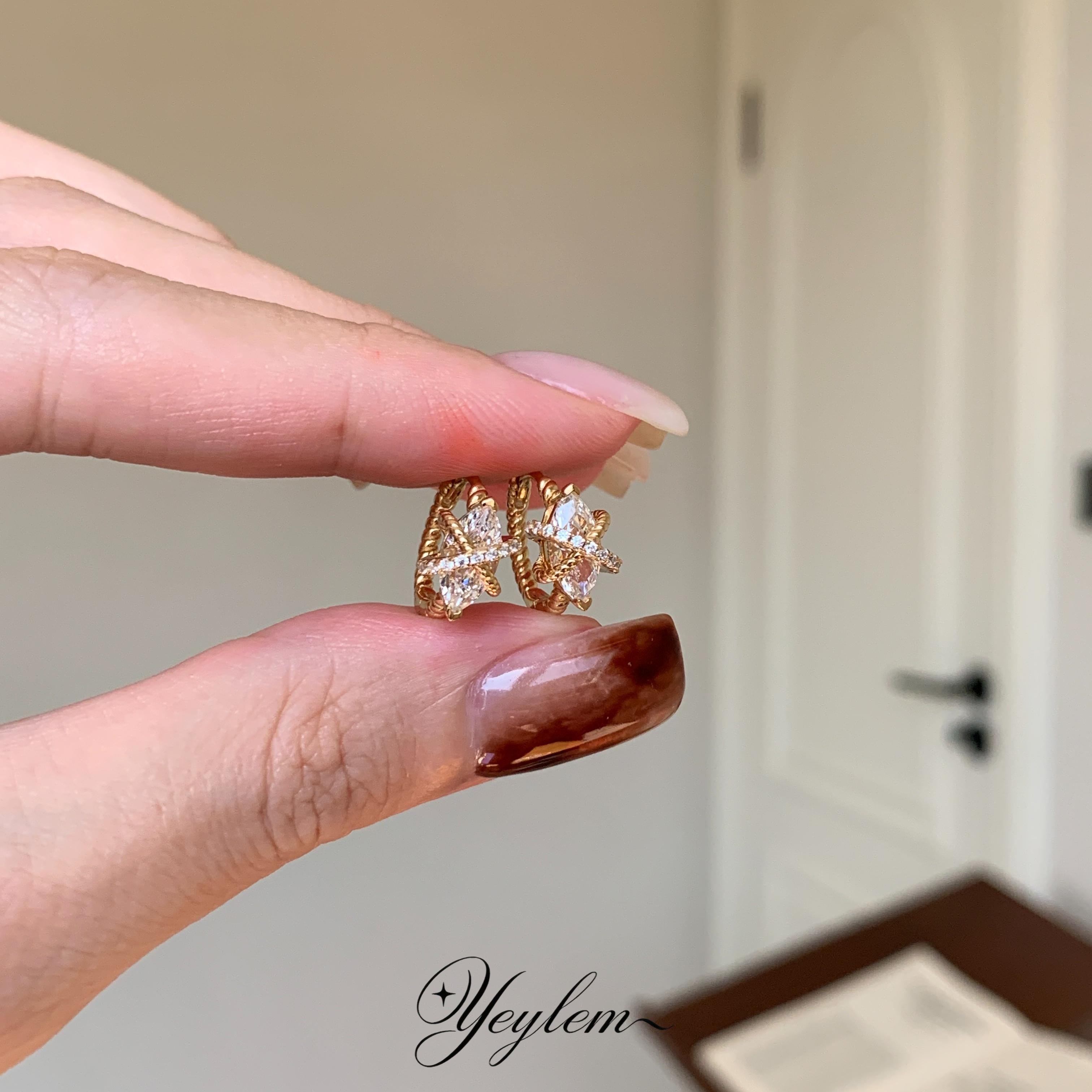 yeylem|织星藤&middot;马眼钻交叉麻花复古宫廷风925银耳扣 秋季新品