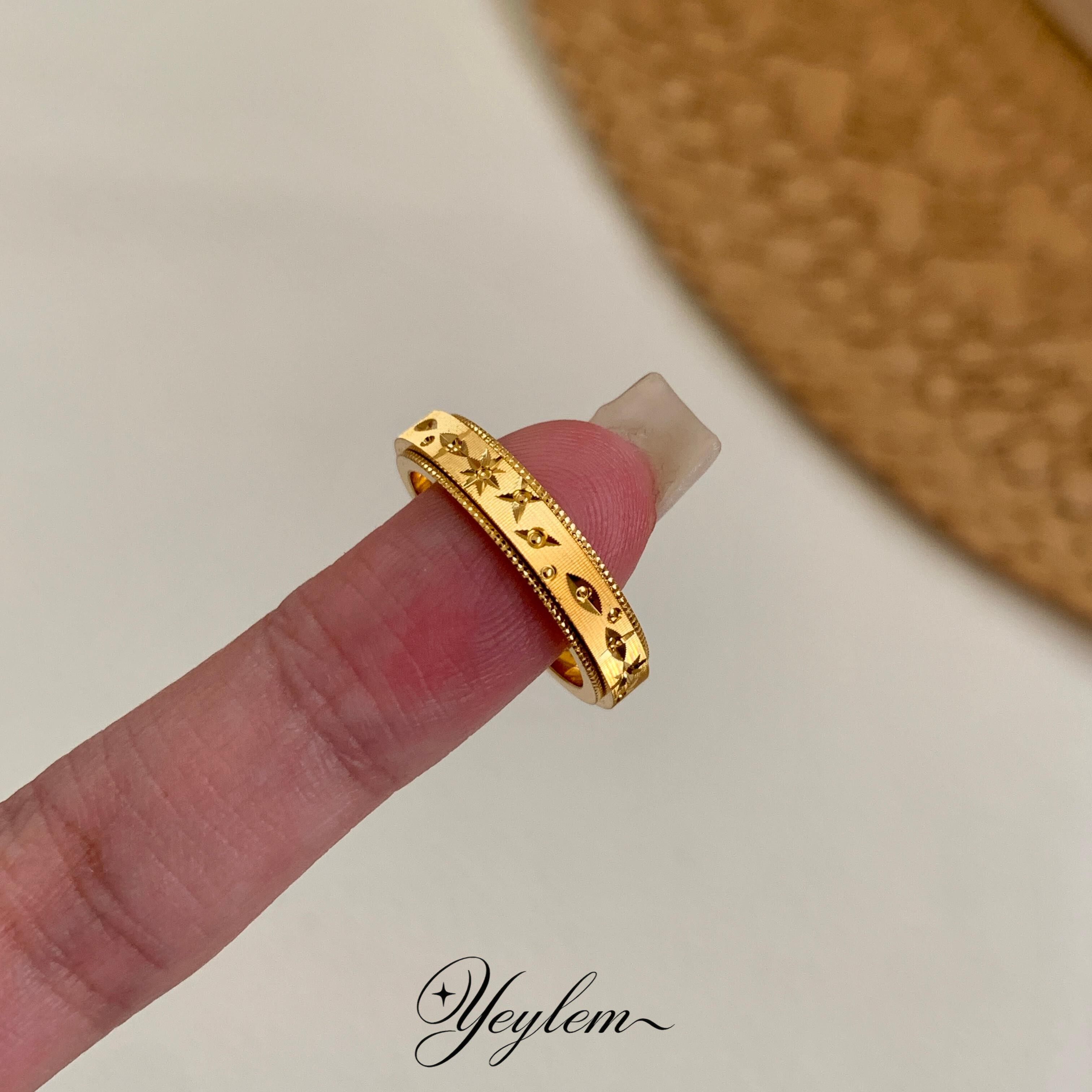 yeylem|梵金星迹·时来运转星球宇宙可转动复古錾刻925银镀金戒指