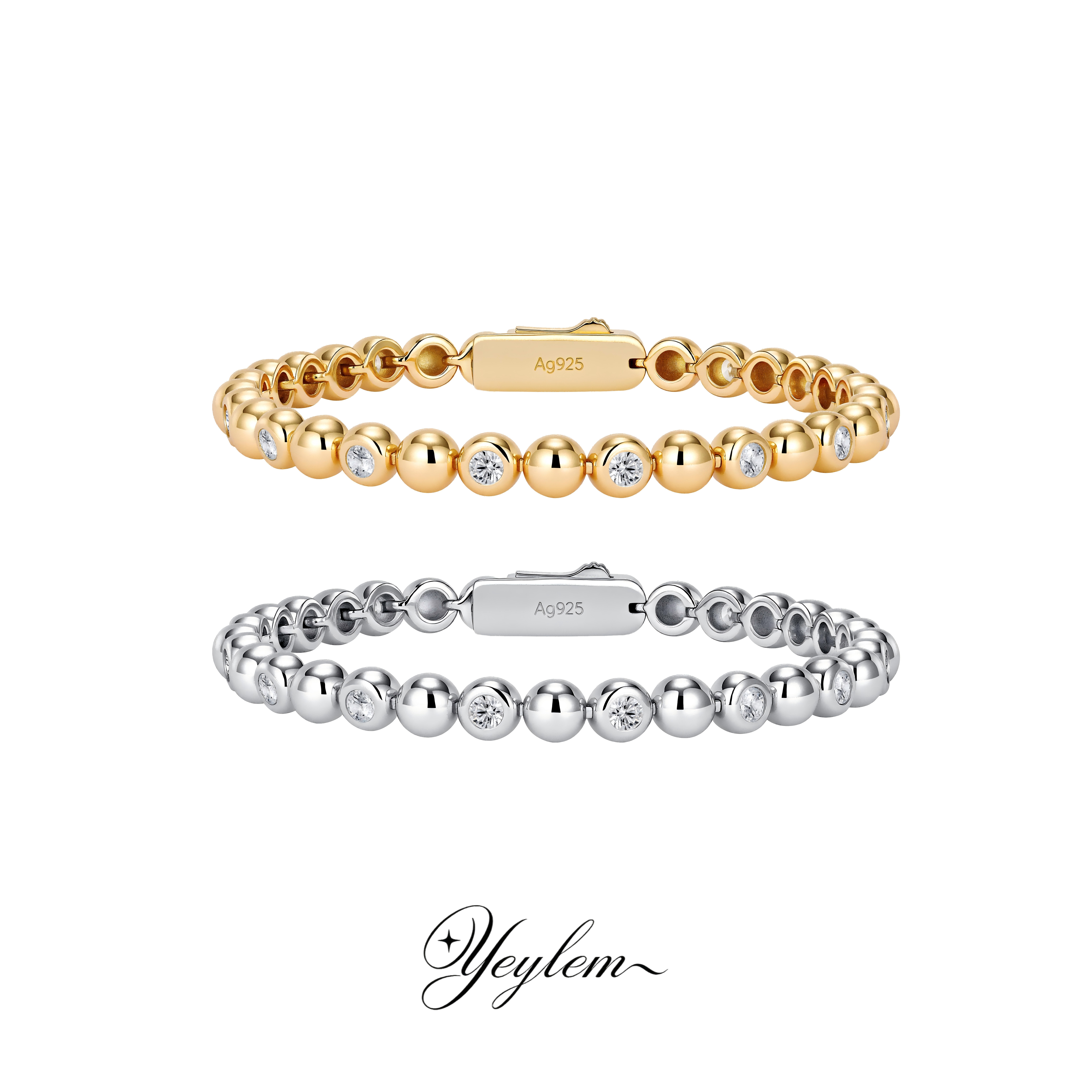 yeylem|星泡晶珠·重工中古圆珠泡泡钻现代轻奢通勤风925银手链