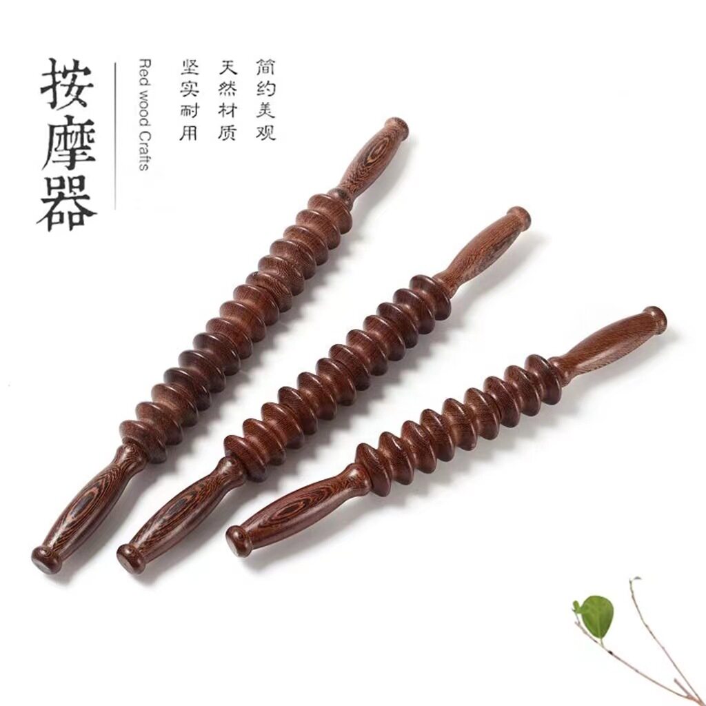 鸡翅木按摩器 瑜伽棒木质按摩滚轮式按摩器背部腰部腿部按摩棒