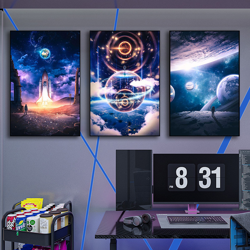 宇宙太空星球装饰画科幻银河系主题酒店壁画客厅卧室电竞房挂画